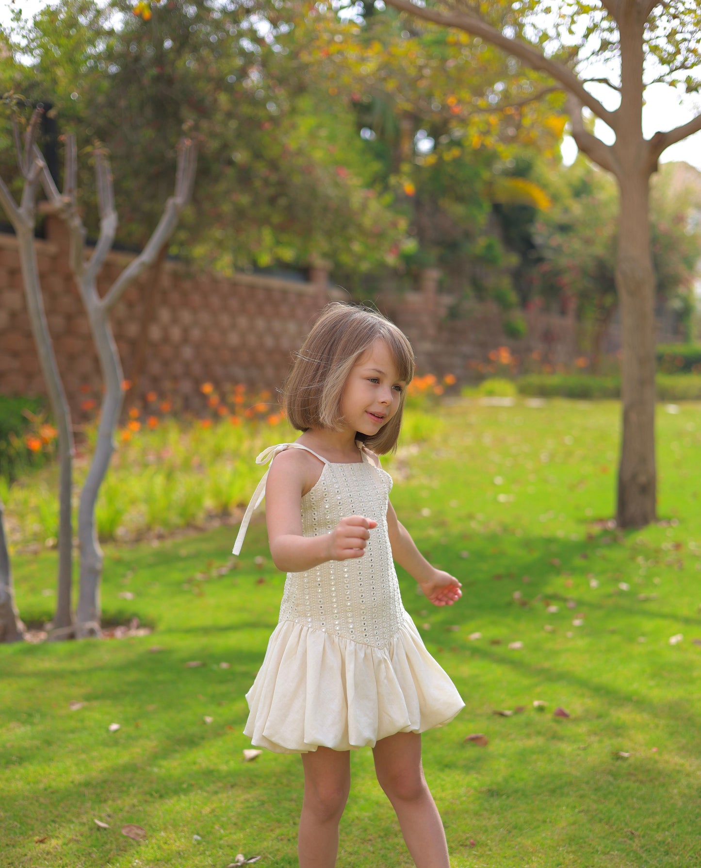 The Offwhite Mirror Embroidery Dress (Indian Embroidery Fabric Exclusively Designed For Darlings and Co)