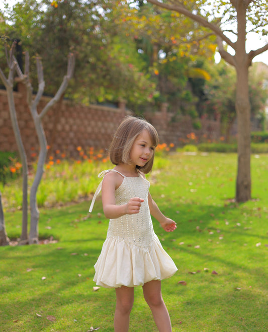The Offwhite Mirror Embroidery Dress (Indian Embroidery Fabric Exclusively Designed For Darlings and Co)